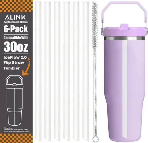 Miniatura 11 de ALINK Pajitas de repuesto para vaso Stanley IceFlow de 30 onzas, paquete de 6 popotes reutilizables de plástico negro compatibles con vaso IceFlow