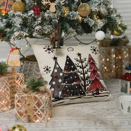 Miniatura 3 de AVOIN colorlife Funda de cojín decorativo de árboles de Navidad a cuadros búfalo rojos y negros acuarela, 16 x 16 pulgadas, funda de cojín