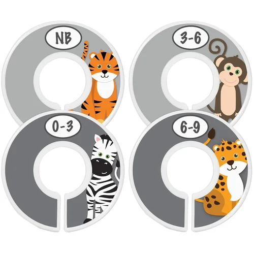 Miniatura 8 de Divisores de tamaño de armario de safari para guardería, 7X para ropa de bebé, elefante, jirafa, cebra, león, mono, decoración, para niño o niña