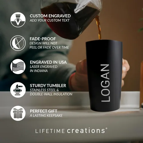 Miniatura 2 de Lifetime Creations Vaso de acero inoxidable personalizado grabado con nombre (negro) – Vaso de metal personalizado, añade tu nombre, taza de viaje