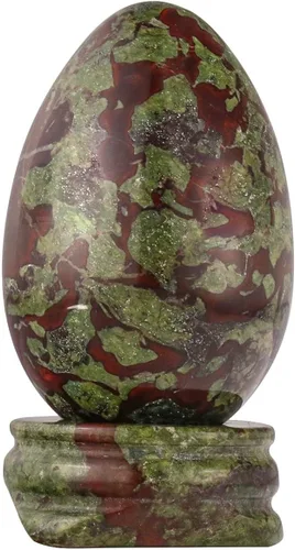 Miniatura 10 de Nupuyai Huevo de cristal decorativo pulido de 1.8 pulgadas con soporte redondo de piedra, estatua de piedra curativa tallada ovalada para mesa