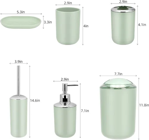 Miniatura 4 de Conjunto de Accesorios de Baño IMAVO, Juego de Baño Verde, Juego de 7 Piezas de Accesorios de Baño, Bandeja, Cepillo de Inodoro, Bote de Basura