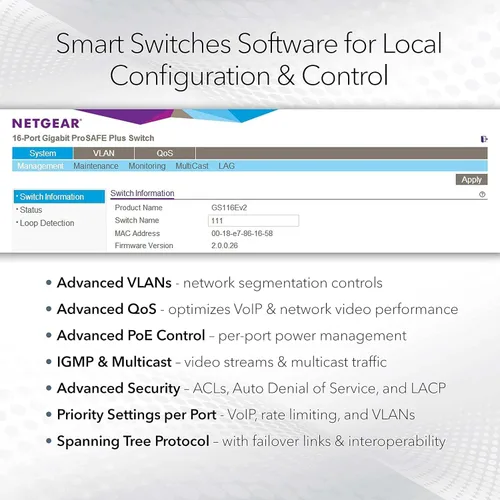 Miniatura 3 de NETGEAR - Conmutador inteligente Gigabit Ethernet de 26 puertos (GS724Tv4) - Administrado, con 24 x 1G, 2 x 1G SFP, montaje en escritorio o rack