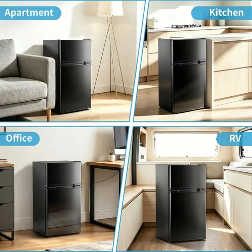 Miniatura 6 de Mini refrigerador de 2.6 pies cúbicos con congelador, refrigerador pequeño de doble puerta, refrigerador para dormitorio con 3 termostatos