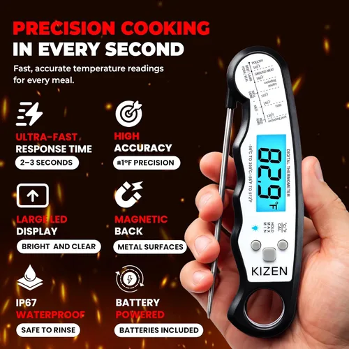 Miniatura 2 de Termómetro digital de lectura instantánea para carne de KIZEN - Termómetro de alimentos para cocinar, parrilla, horno, barbacoa - Clasificación IP67