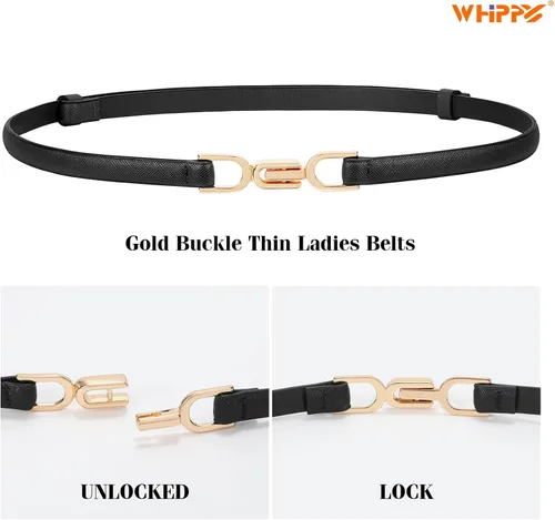 Miniatura 4 de WHIPPY Cinturón de cuero delgado ajustable para mujer, cinturón de hebilla de moda para vestido