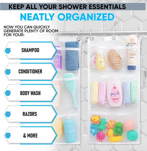 Miniatura 3 de Handy Laundry Cortina de ducha organizadora de baño -9 bolsillos- Perfecto para organizar el baño en casa, tus artículos de tocador y juguetes
