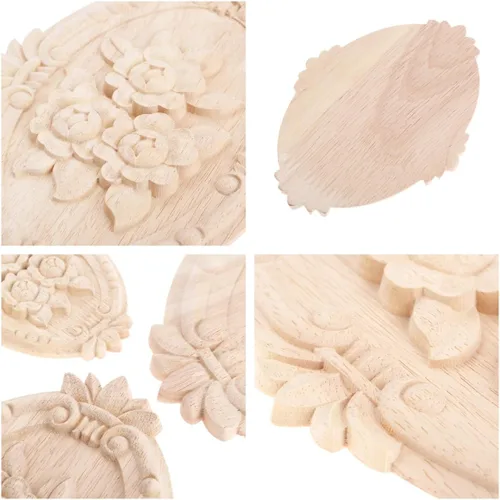 Miniatura 3 de Apliques de madera, adornos decorativos de madera, adornos tallados en rosas para muebles, calcomanías ovaladas de talla central para puerta