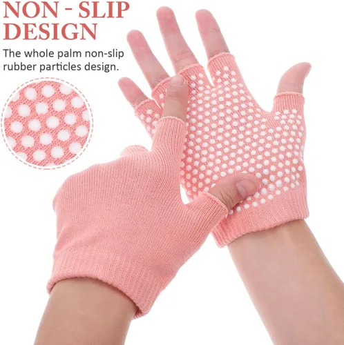 Miniatura 7 de BESPORTBLE 4 pares de guantes de yoga antideslizantes para mujer, guantes de entrenamiento de medio dedo, versátiles protectores de manos