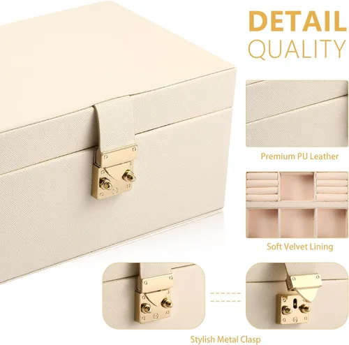 Miniatura 6 de CHFONG Joyero de 2 capas de piel sintética soporte de joyería portátil de viaje extraíble para collares aretes anillos pulseras joyeros organizador