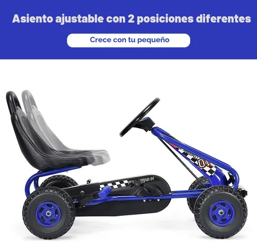 Miniatura 5 de Costzon Go Kart para niños, carrito de 4 ruedas alimentado por pedal con asiento ajustable, freno de mano y ruedas antideslizantes, auto de pedal