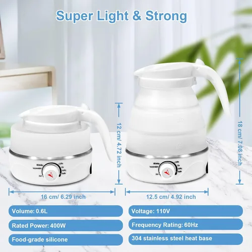 Miniatura 2 de Hervidor de viaje plegable eléctrico portátil plegable para agua hirviendo, portátil para viajes al aire libre, imprescindible para té y café, apto