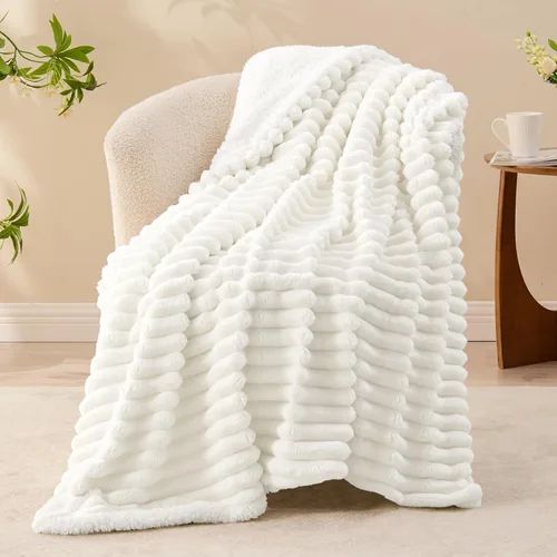 Miniatura 30 de INFIIXSO Manta de forro polar Sherpa tamaño Queen – Forro polar a rayas súper suave y cálido, acogedora manta de cama grande de felpa mullida