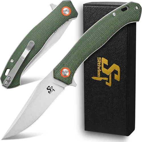 Miniatura 8 de Sitivien ST112 Cuchillo plegable, hoja D2 y mango de micarta, cuchillo herramienta EDC con clip de bolsillo para camping al aire libre, senderismo