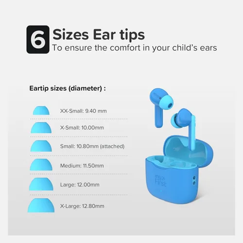 Miniatura 4 de myFirst Carebuds Auriculares para Niños - Auriculares Inalámbricos Bluetooth Verdaderos con Límite de Volumen de 85db, Micrófono, Estuche de Carga