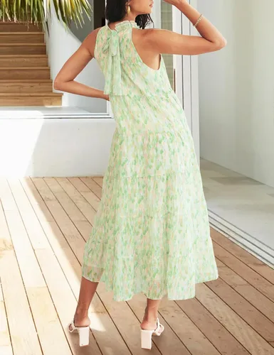 Miniatura 4 de HAEOF Women's 2023 Summer Maxi Dress Casual Floral Tiered Flowy Long Sundress Halter Sleeveless Boho Beach Dresses