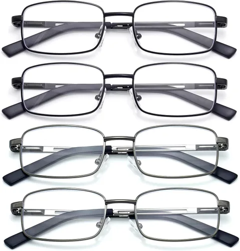 Miniatura 5 de HIGHLIKE Gafas de lectura para hombres, lectores de metal inoxidable flexible con estuches suaves, gafas de lentes transparentes con filtro de luz