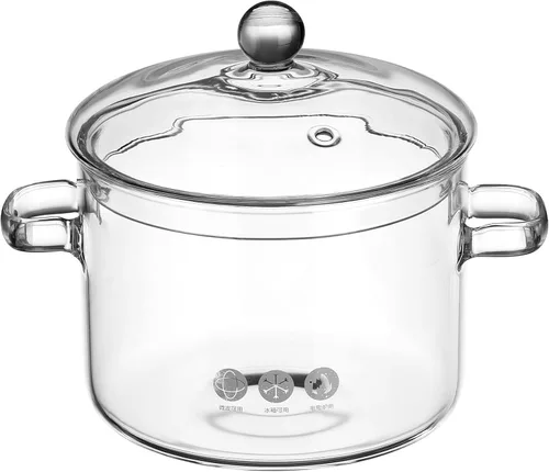GANAZONO Olla de cocina de vidrio con tapa, resistente al calor, olla de sopa de borosilicato de dos orejas, cuenco de fideos instantáneos de 8.26 x