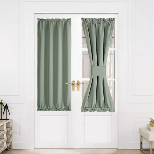 Miniatura 228 de NICETOWN Cortinas opacas unicolor con aislamiento térmico para puerta francesa, granja, oscurecimiento de habitación, puertas y ventanas de Marrón
