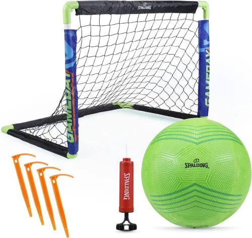Spalding - Juego de portería de fútbol, red de fútbol plegable con pelota, portería emergente para práctica y juegos, juego al aire libre para niños