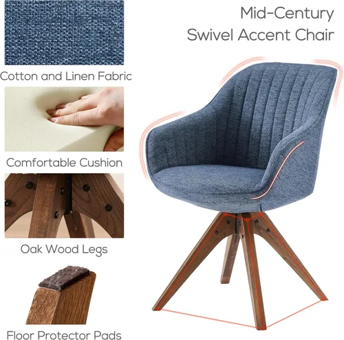 Miniatura 3 de Art Leon Silla de Escritorio - Silla de Oficina Moderna de Mediados de Siglo Sin Ruedas, Silla Giratoria de Acento con Patas de Madera de Roble