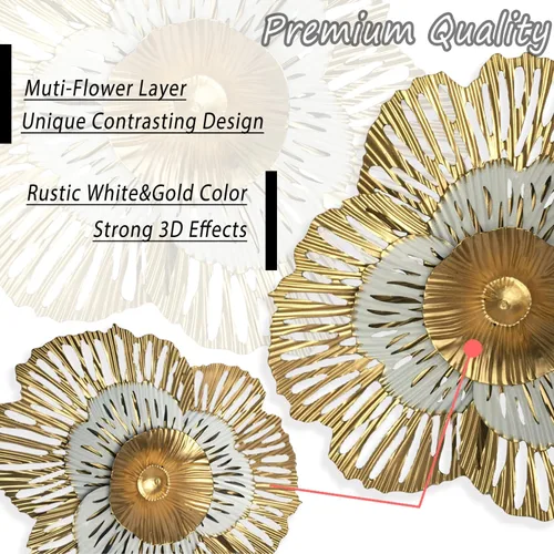 Miniatura 2 de Decoración de pared de flores de metal de 10 pulgadas, escultura floral rústica moderna, colgante de pared de hierro envejecido, decoración