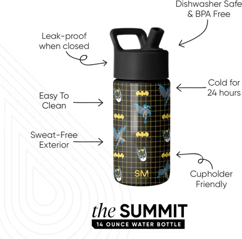Miniatura 2 de Simple Modern Botella de agua Summit para niños con tapa con pajilla, DC Comics Batman de 14 onzas, vaso aislado de acero inoxidable para niños