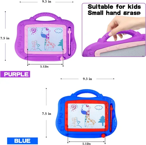 Miniatura 4 de Tablero magnético de dibujo para niños pequeños, paquete de 2 juguetes de tamaño de viaje, tablero de graffiti de color y almohadilla de boceto