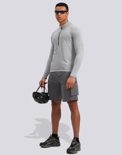 Miniatura 6 de Bikewa Maillot de ciclismo para hombre con 3+1 bolsillos traseros con cremallera, manga larga, absorción de humedad, UPF 50+ media cremallera