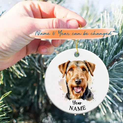 Miniatura 2 de Adorno de Navidad personalizado para perro Airedale, adorno de cerámica para hombres y mujeres, adornos de cerámica personalizados para perros
