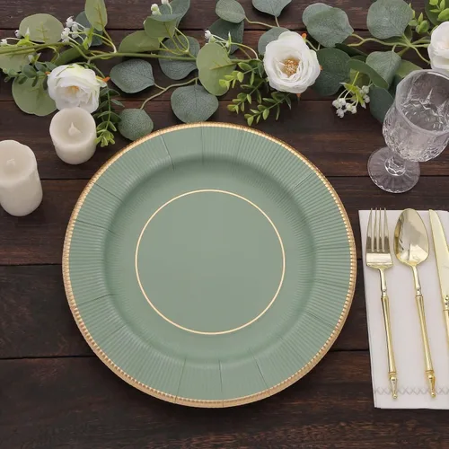 Miniatura 7 de Efavormart Paquete de 25 Platos Cargadores Desechables Sunray Metallic Sage Green de 13", Bandeja de Servir de Cartón, Redonda - 350 GSM Verde
