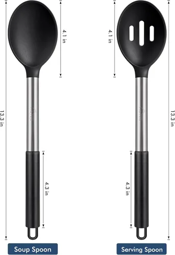 Miniatura 2 de HOTEC Cuchara de cocina grande de silicona resistente al calor de 446 °F, cucharas ranuradas sólidas sin BPA, utensilios de cocina antiadherentes