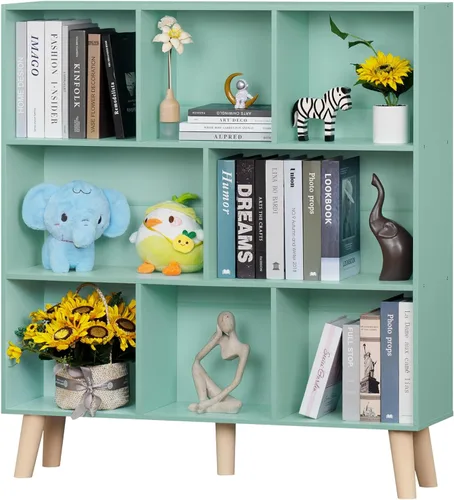 Miniatura 35 de LEYAOYAO Estantería de 5 cubos de 3 niveles con patas, estante negro menta para libros para niños, bonito organizador de almacenamiento, estantes