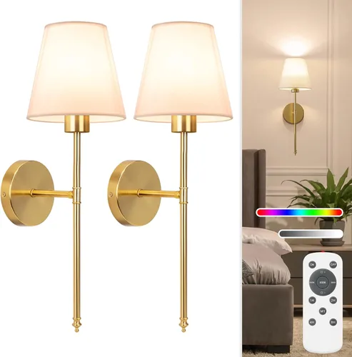 Miniatura 13 de NIORSUN Juego de 2 apliques de pared con pilas de 13.8 pulgadas, luces de pared recargables negras con bombillas desmontables regulables de 10400