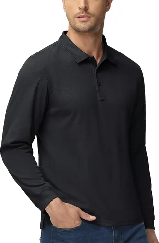 Miniatura 6 de MAGCOMSEN - Camisetas polo para hombre, 3 botones, de secado rápido, manga larga, rendimiento táctico, suéter de piqué para golf