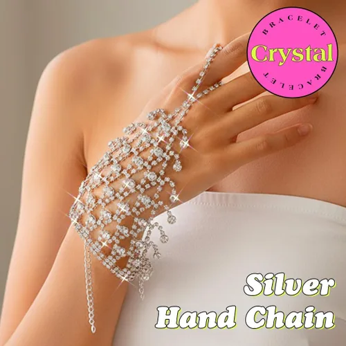 Miniatura 3 de EARENT Pulsera de plata del anillo de la cadena de la mano de la boda de la joyería de, rhinestone, Sin piedras preciosas
