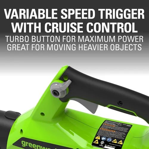 Miniatura 5 de Greenworks Soplador axial inalámbrico de 40 V (110 MPH / 390 CFM), batería de 2.5 Ah y cargador incluidos