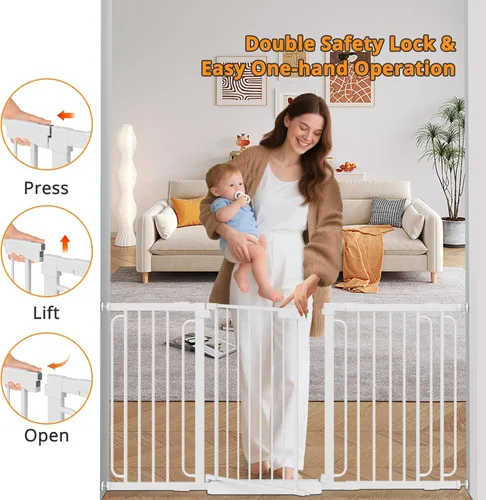 Miniatura 3 de Puerta de bebé extra ancha con puerta 53.4-62 pulgadas montada a presión, puerta de seguridad para niños y bebés con cierre automático para puertas