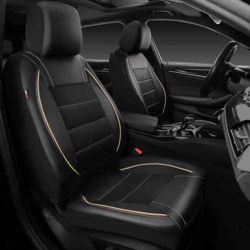 Miniatura 11 de CAR PASS Fundas de Asiento de Automóvil de Cuero Sintético con Ribetes Juego Completo, Fundas de Asiento de Cuero Transpirable Gris para Gris