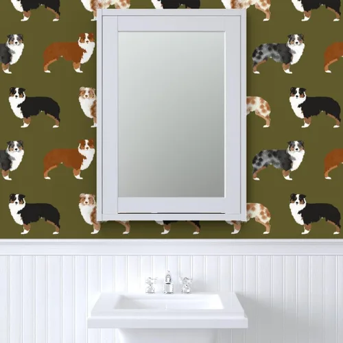 Miniatura 9 de Spoonflower Papel tapiz para despegar y pegar - Perros australianos lindo pastor australiano rojo azul australiano Aussies Black Tan Pastores