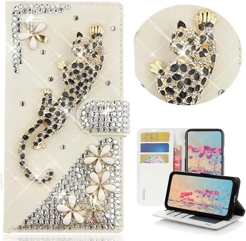 Miniatura 9 de Bling Wallet - Funda de piel compatible con Google Pixel 6a, elegante, 3D, hecha a mano, diseño floral, diseño floral, con correa para el cuello