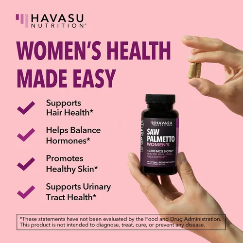 Miniatura 3 de Palma Enana para Mujeres con Biotina 5000 mcg - Potente Bloqueador de DHT para Apoyar la Salud del Cabello, la Piel y las Uñas - 120