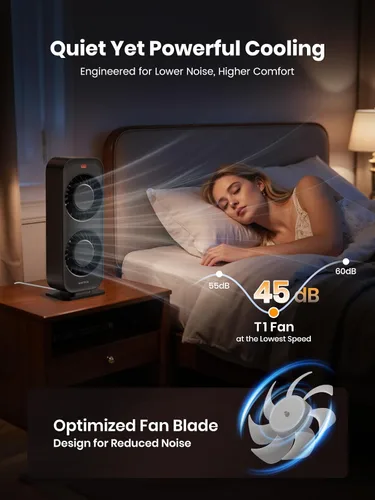 Miniatura 5 de Warmco Ventilador de torre de escritorio para dormitorio, ventilador de escritorio de alta velocidad de 19.7 ft/s de doble motor con 4 velocidades