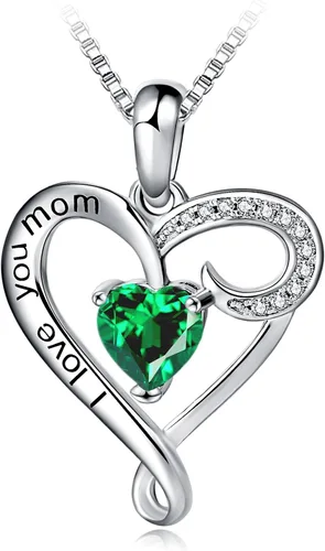 Miniatura 8 de Regalo de cumpleaños para mamá, collar con dije de corazón de plata esterlina 925 con texto en inglés "I Love You Mom