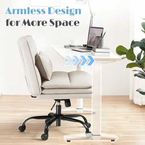 Miniatura 6 de Furmax Silla de Oficina con Patas Cruzadas con Ruedas, Asiento Extra Ancho Sin Brazos Silla de Escritorio Giratoria, Altura Ajustable Silla
