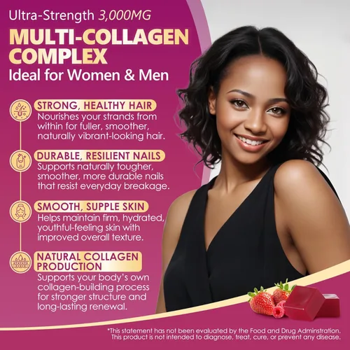 Miniatura 4 de Gomitas de colágeno + masticables suaves de biotina de 3000 mg para mujeres y hombres, péptidos de colágeno ultra hidrolizados que aumentan tipo I