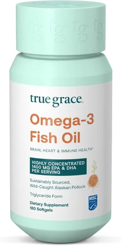Miniatura 9 de True Grace Aceite de pescado omega-3 - 60 cápsulas blandas - 1400 mg de EPA + DHA - Salud cerebral, cardíaca, articular e inmunológica - Orgánico