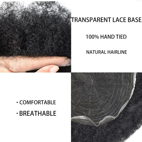 Miniatura 4 de Unidad de cabello de tejido afro para hombres negros, sistema de reemplazo de cabello humano brasileño para hombres africanos estadounidenses encaje