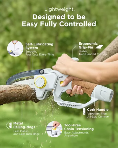 Miniatura 4 de InoKraft Mini motosierra inalámbrica sin escobillas de 4 pulgadas, diseño portátil de mano para recortadora de árboles, patio y jardín, con 2