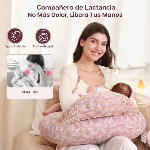 Miniatura 2 de Momcozy - Almohada de lactancia original con valla de seguridad innovadora, más ancha para mayor soporte a mamá y bebé, facilita la lactancia manos
